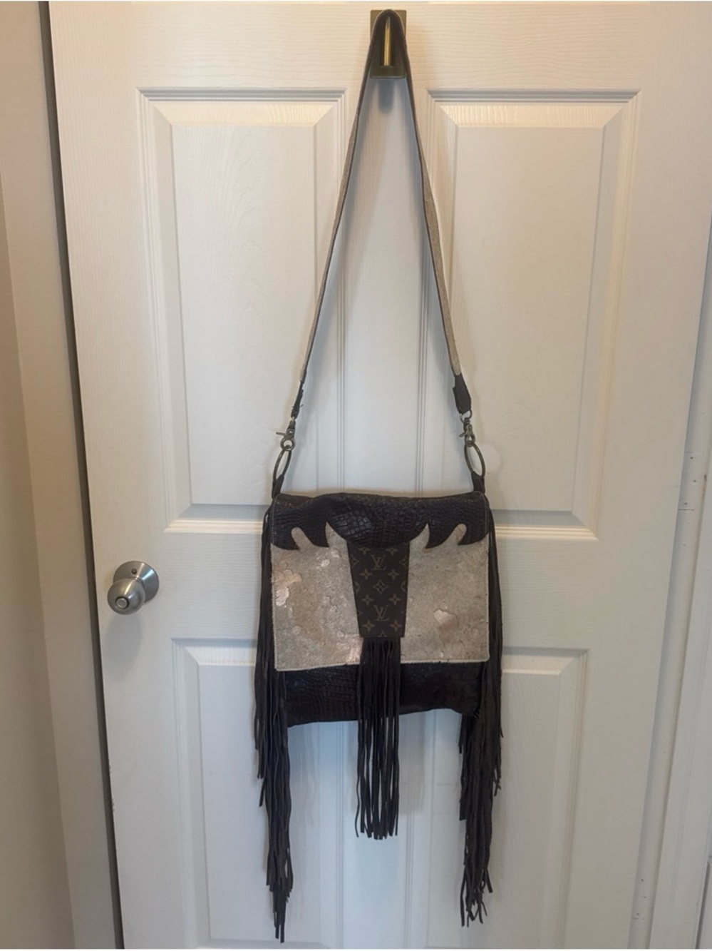 Custom Western Fringe Leather Cowhide Purse W
